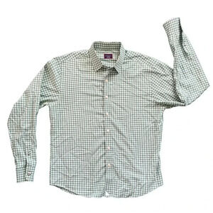 UNTUCKit Green White Checked Long Sleeve Button Down Shirt Plaid Size Medium
